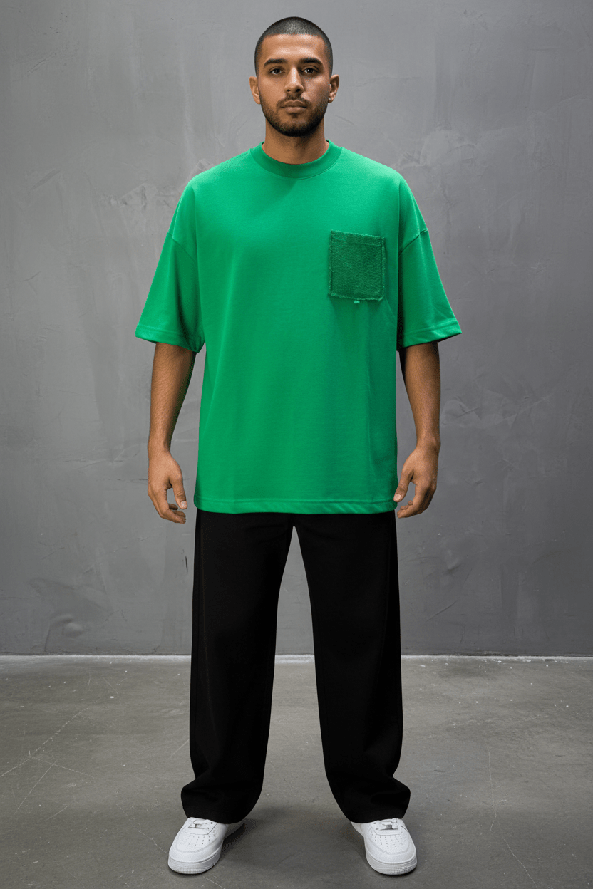 T-Shirt Oversize vert – Poche Denim AJ6368 - ZG PREMIUM