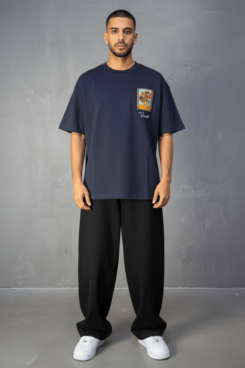 T-Shirt blue Oversize "Van Gogh x Tintin" – Patch Artistique 5083 - ZG PREMIUM
