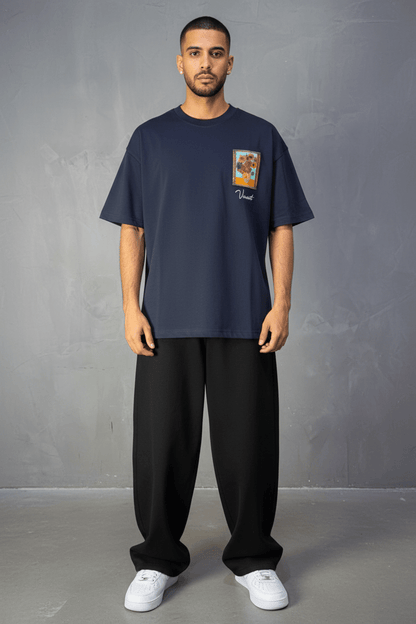 T-Shirt blue Oversize "Van Gogh x Tintin" – Patch Artistique 5083 - ZG PREMIUM
