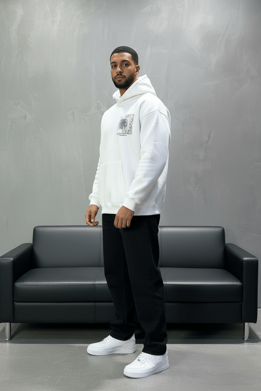 Hoodie Blanc Design Artistique Bleu Oversize 5012 - ZG PREMIUM