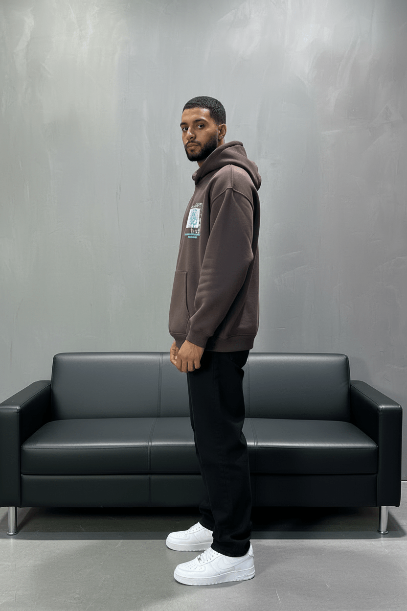 Hoodie Marron Design Artistique Bleu Oversize 5012 - ZG PREMIUM