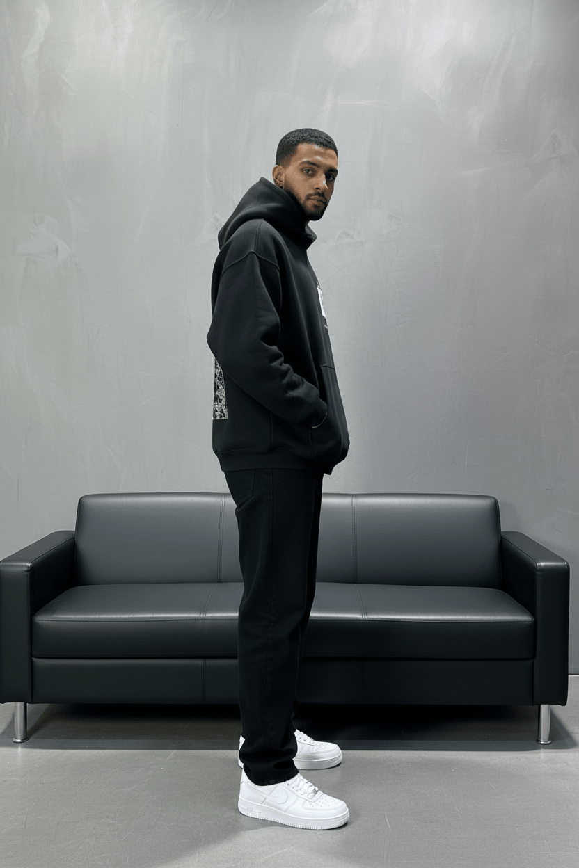 Hoodie Noir Design Artistique Bleu Oversize 5012 - ZG PREMIUM