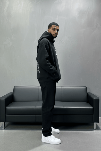 Hoodie Noir Design Artistique Bleu Oversize 5012 - ZG PREMIUM