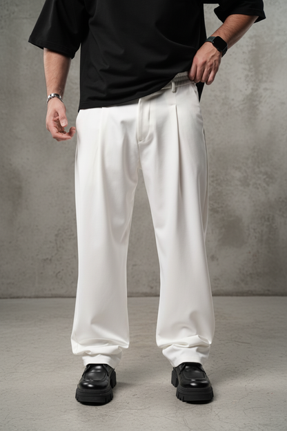 Pantalon Large blanc à Plis BGY1029