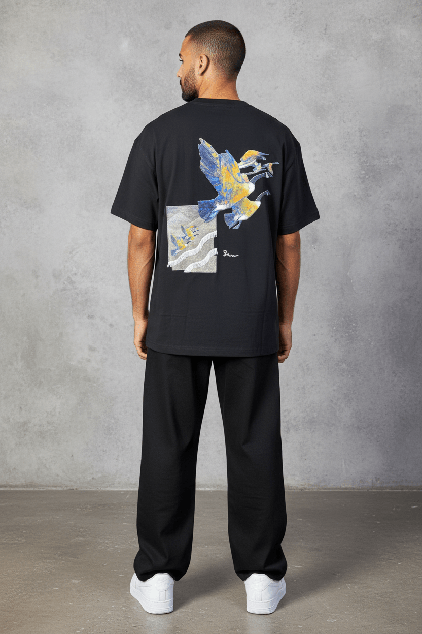 T-Shirt noir Oversize "Flying Eagle" – Broderie Artistique 5077 - ZG PREMIUM