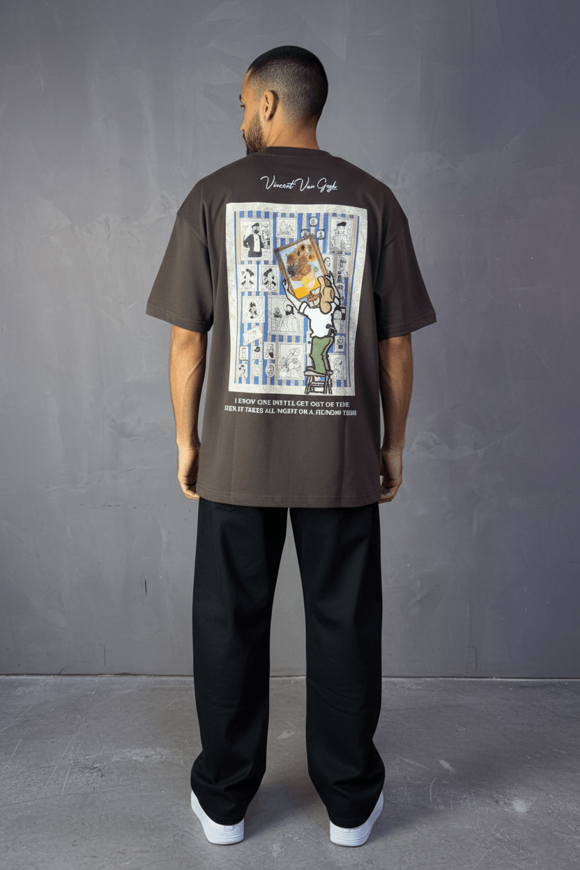 T-Shirt brown Oversize "Van Gogh x Tintin" – Patch Artistique 5083 - ZG PREMIUM