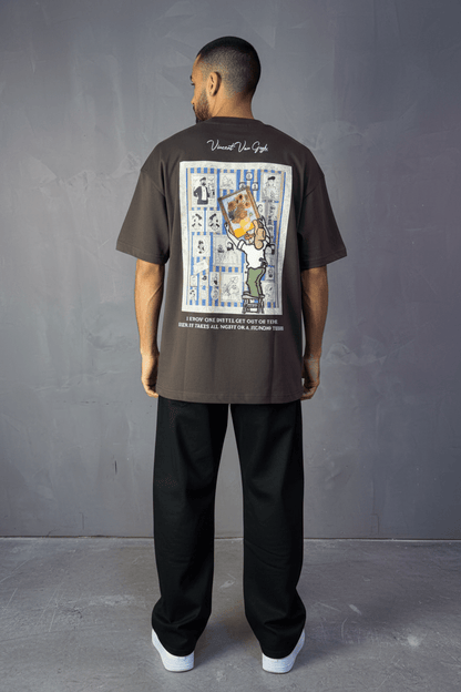 T-Shirt brown Oversize "Van Gogh x Tintin" – Patch Artistique 5083 - ZG PREMIUM