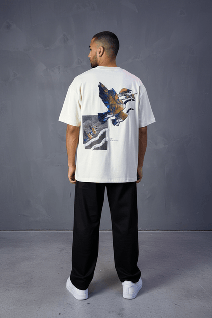 T-Shirt beige Oversize "Flying Eagle" – Broderie Artistique 5077 - ZG PREMIUM