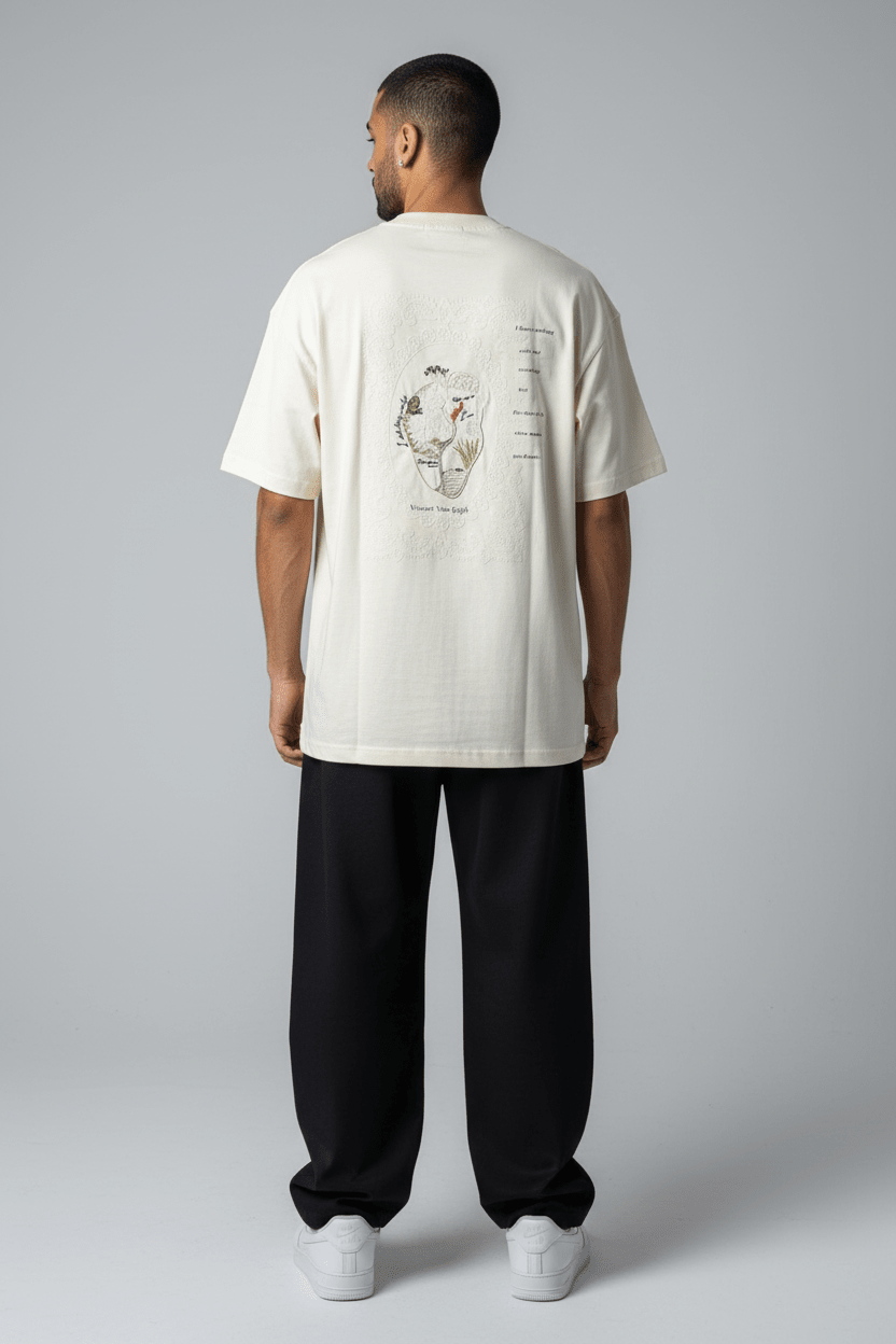 T-Shirt beige Oversize "Van Gogh" – Broderie Artistique Navy 5089 - ZG PREMIUM