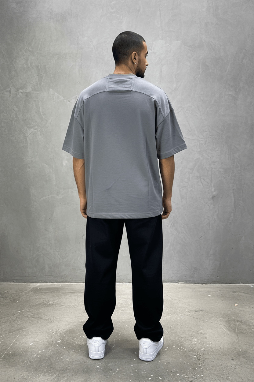 T-Shirt Oversize Gris – Poche Denim AJ6368 - ZG PREMIUM