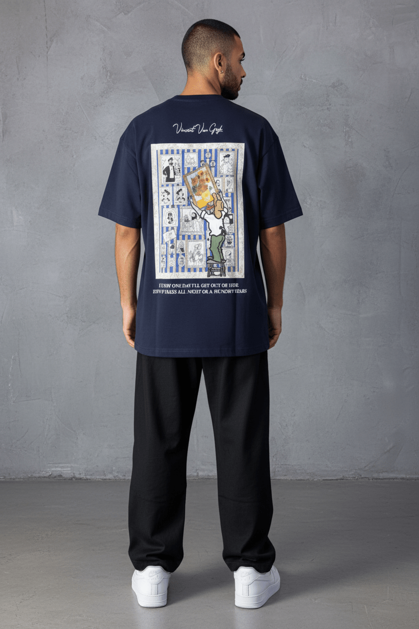 T-Shirt blue Oversize "Van Gogh x Tintin" – Patch Artistique 5083 - ZG PREMIUM