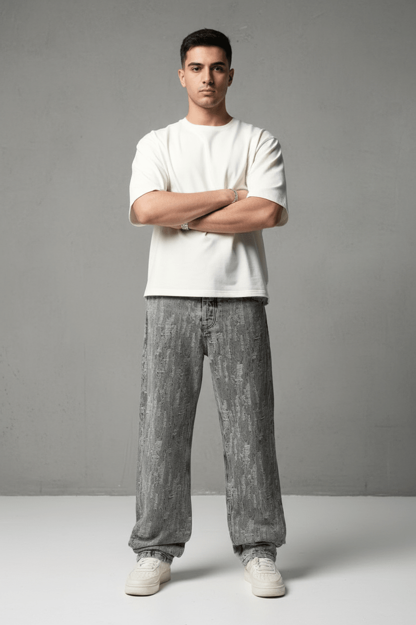 JEANS BAGGY GRIS DECHIRE C1405 - ZG PREMIUM