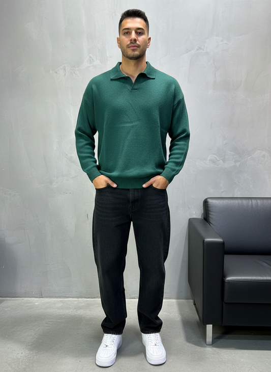 Pull Vert Tricot Polo 2305