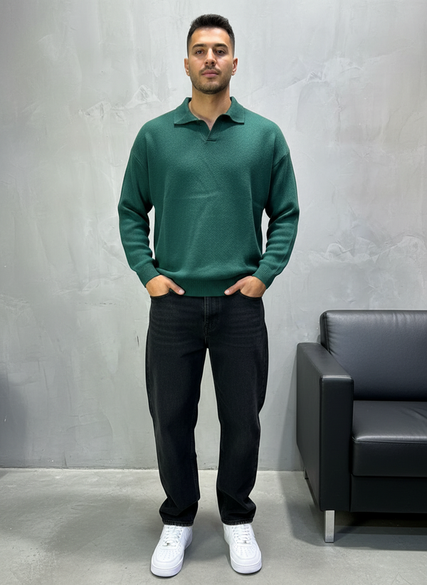 Pull Vert Tricot Polo 2305