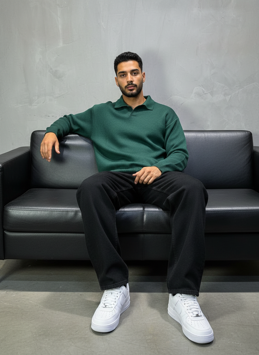 Pull Vert Tricot Polo 2305
