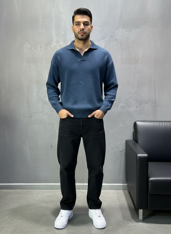 Pull bleu Tricot Polo 2305