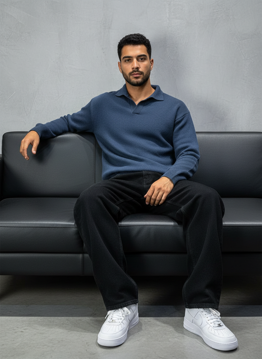 Pull bleu Tricot Polo 2305