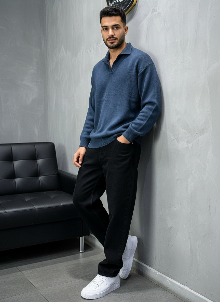 Pull bleu Tricot Polo 2305