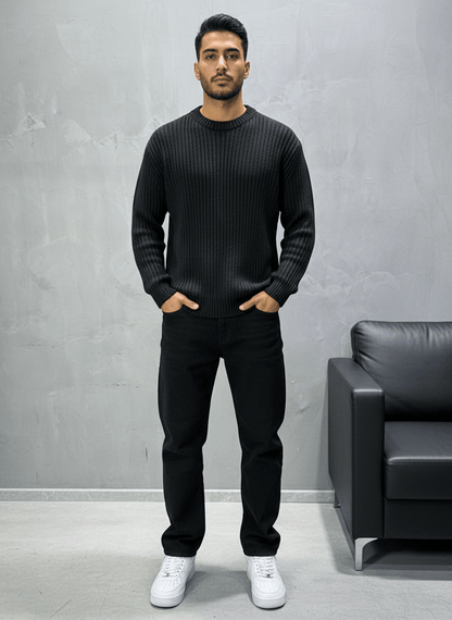 Pull noir Tricot Côtelé 1902 - ZG PREMIUM