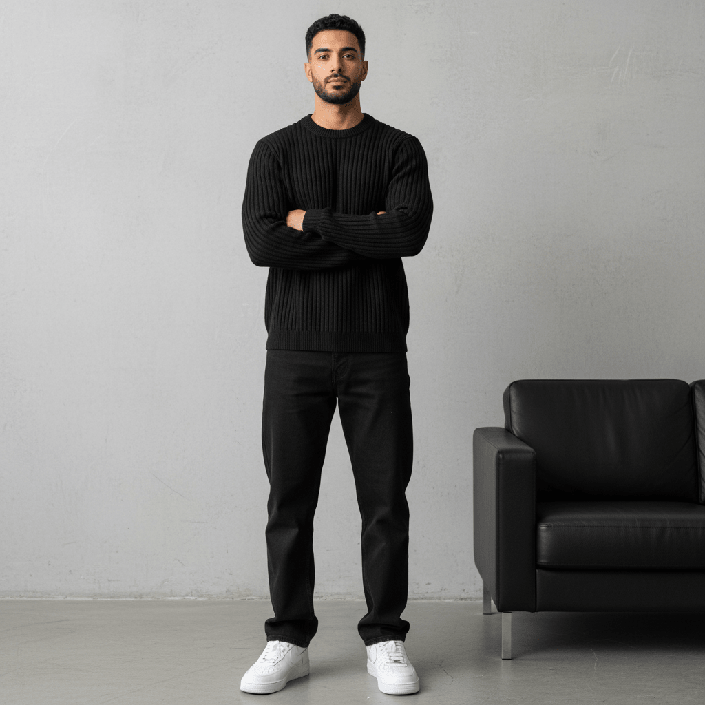 Pull noir Tricot Côtelé 1902 - ZG PREMIUM