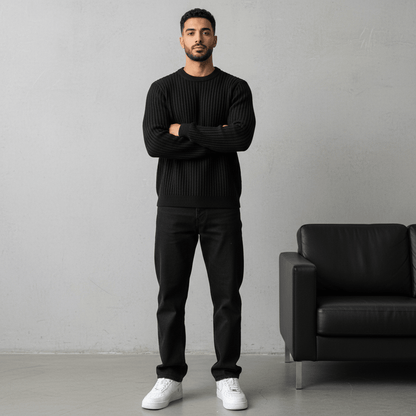 Pull noir Tricot Côtelé 1902 - ZG PREMIUM