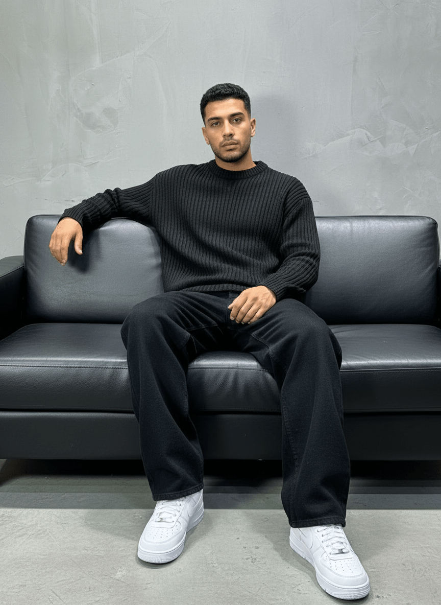 Pull noir Tricot Côtelé 1902 - ZG PREMIUM