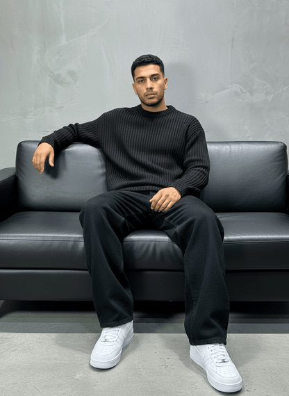 Pull noir Tricot Côtelé 1902 - ZG PREMIUM