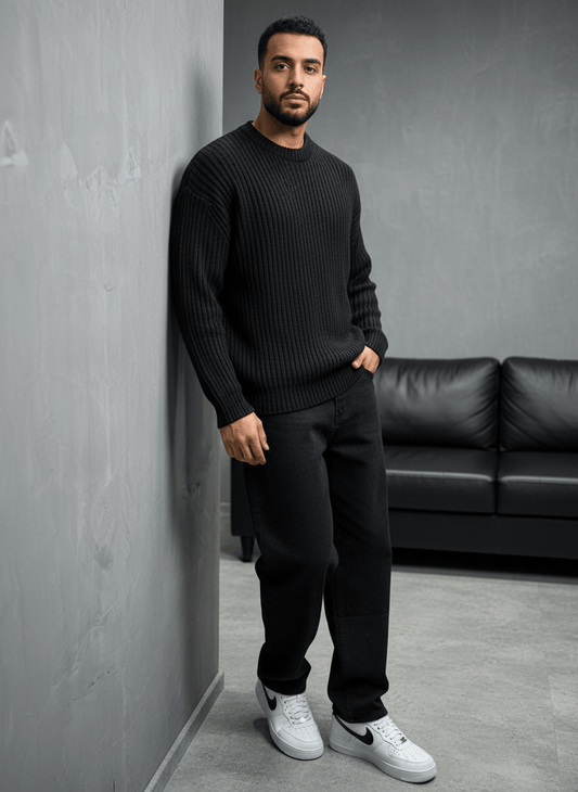 Pull noir Tricot Côtelé 1902 - ZG PREMIUM
