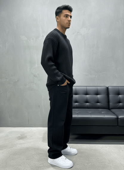 Pull noir Tricot Côtelé 1902 - ZG PREMIUM