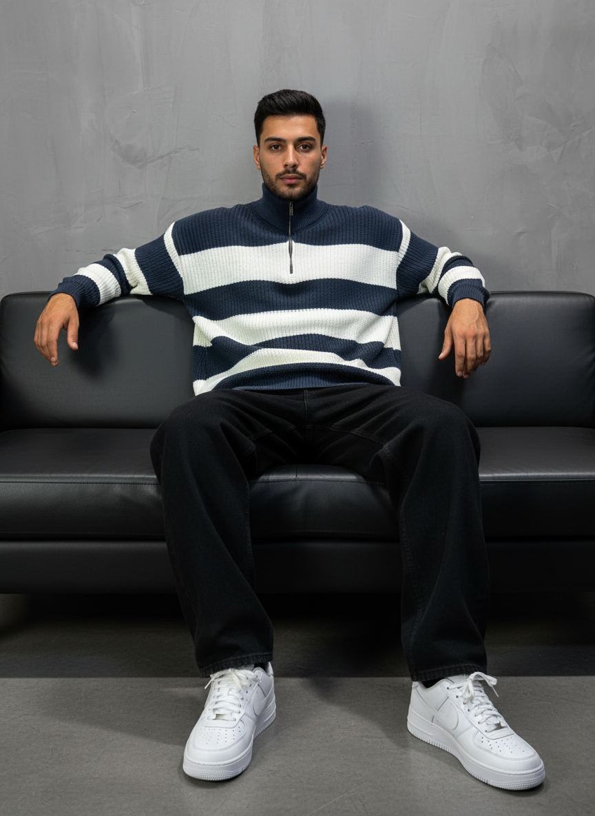 Pull Rayé Bleu Blanc 1964
