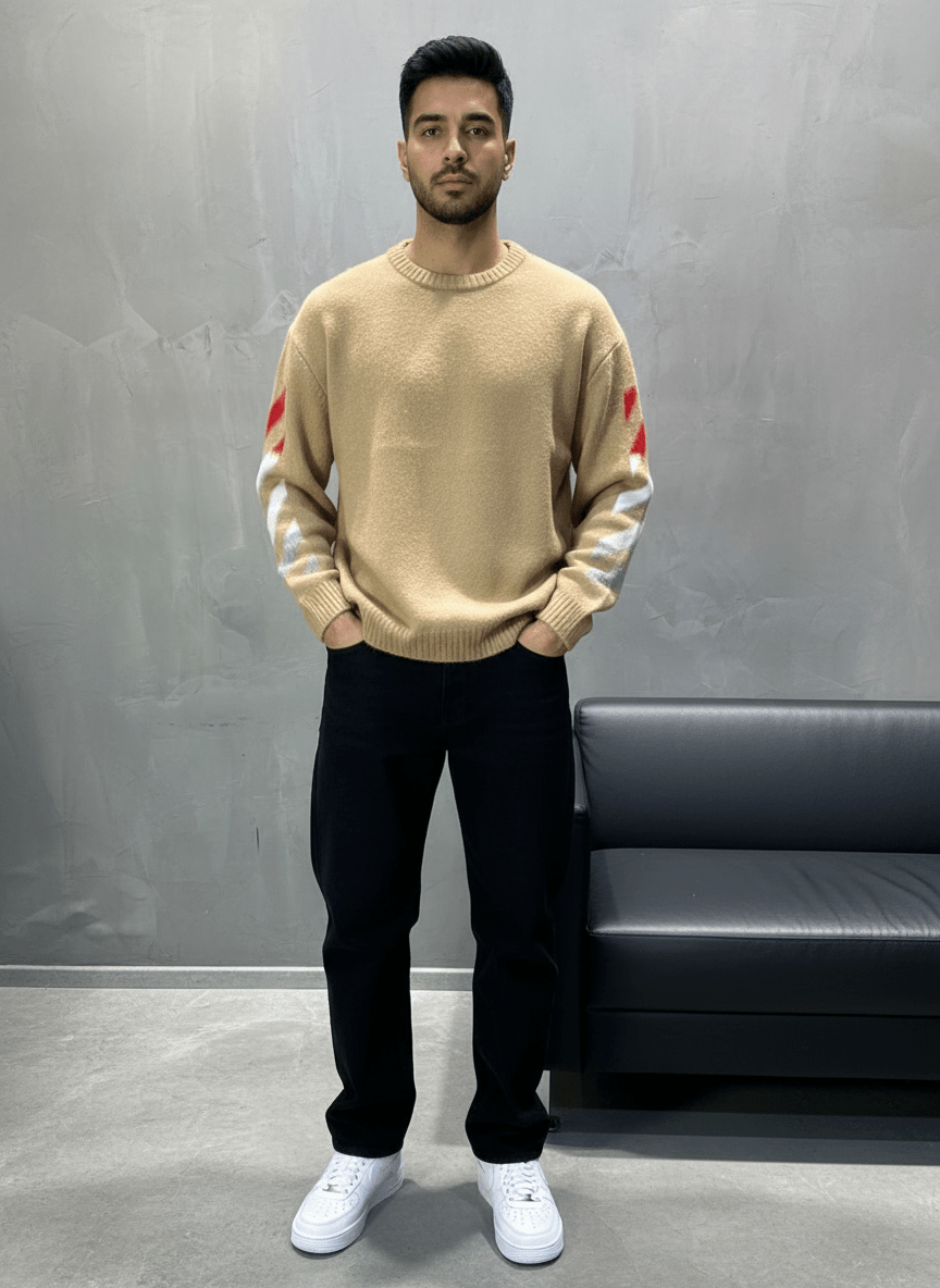 PULL TRICOT BEIGE GRAPHIQUE 5108 - ZG PREMIUM