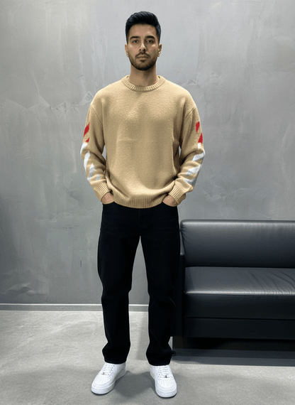 PULL TRICOT BEIGE GRAPHIQUE 5108 - ZG PREMIUM