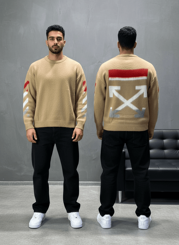 PULL TRICOT BEIGE GRAPHIQUE 5108