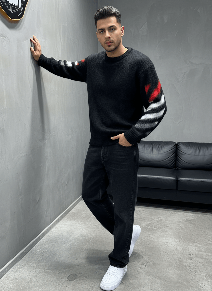 PULL TRICOT NOIR GRAPHIQUE 5108 - ZG PREMIUM