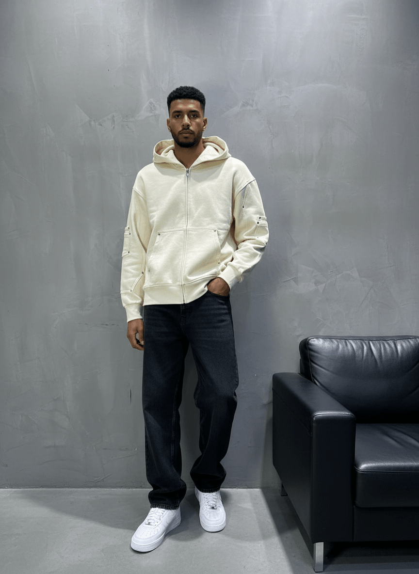 HOODIE BEIGE ZIP 5190 - ZG PREMIUM