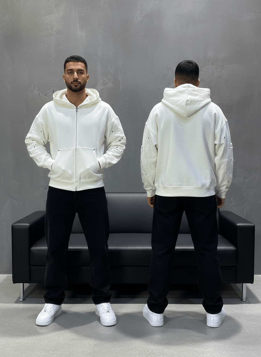 HOODIE BLANC ZIP 5190 - ZG PREMIUM