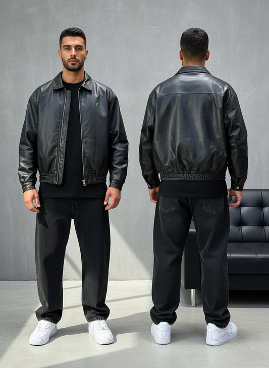 BOMBER CUIR NOIR CLASSIQUE 122
