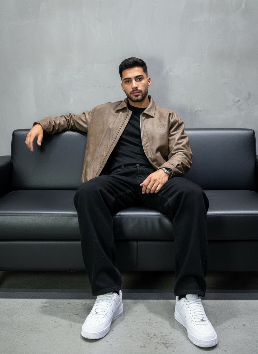 BOMBER CUIR KAKI CLASSIQUE 122