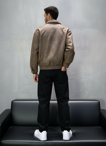 BOMBER CUIR KAKI CLASSIQUE 122