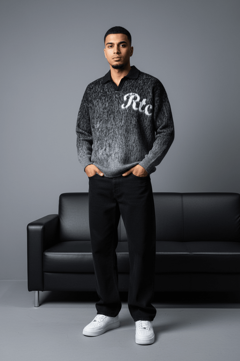 POLO TRICOT NOIR GRIS 6001 - ZG PREMIUM