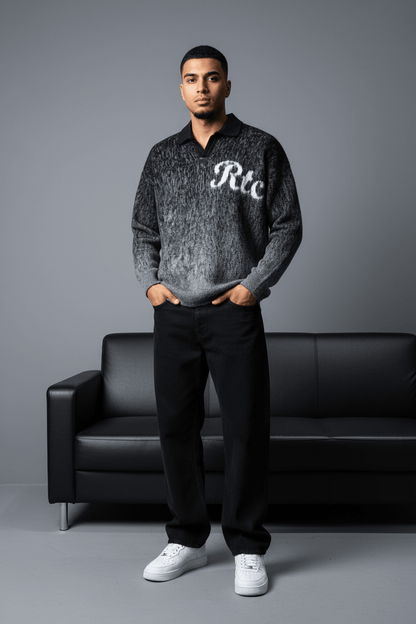 POLO TRICOT NOIR GRIS 6001 - ZG PREMIUM