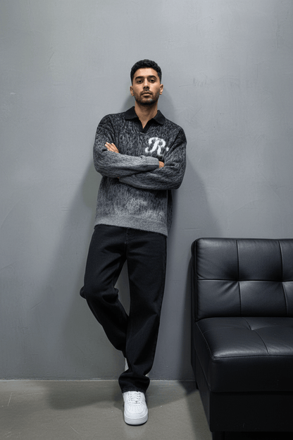 POLO TRICOT NOIR GRIS 6001 - ZG PREMIUM