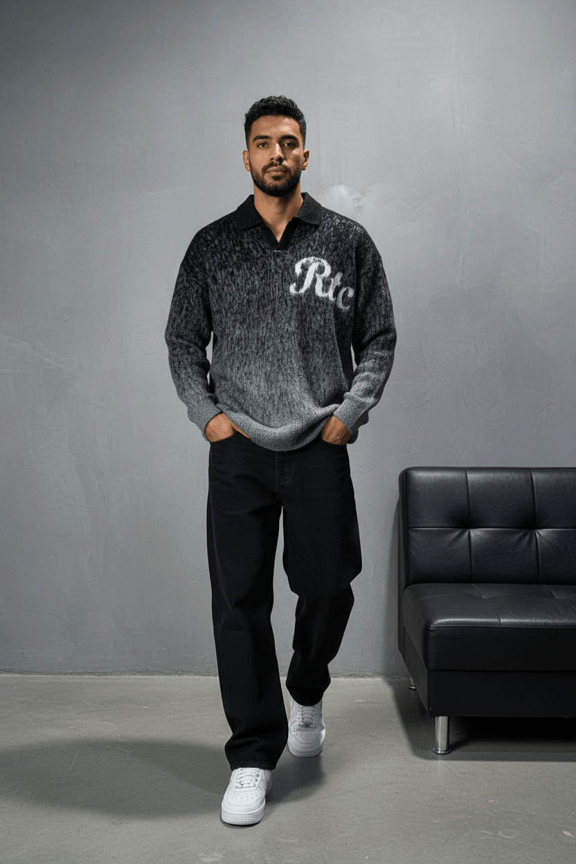 POLO TRICOT NOIR GRIS 6001 - ZG PREMIUM