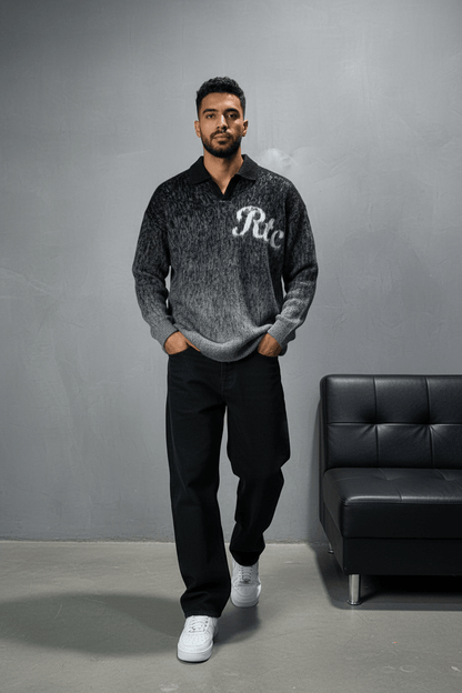 POLO TRICOT NOIR GRIS 6001 - ZG PREMIUM