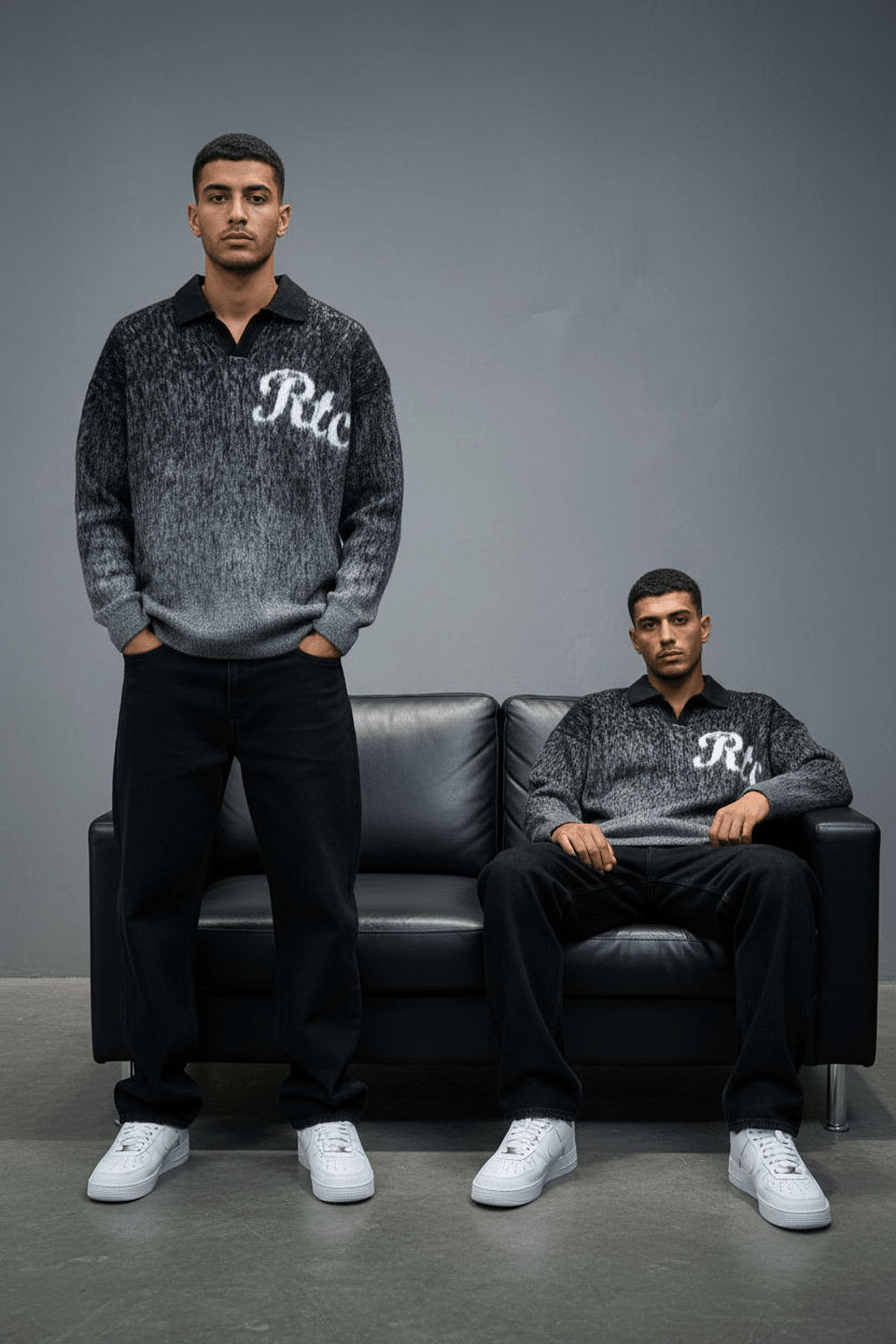POLO TRICOT NOIR GRIS 6001 - ZG PREMIUM