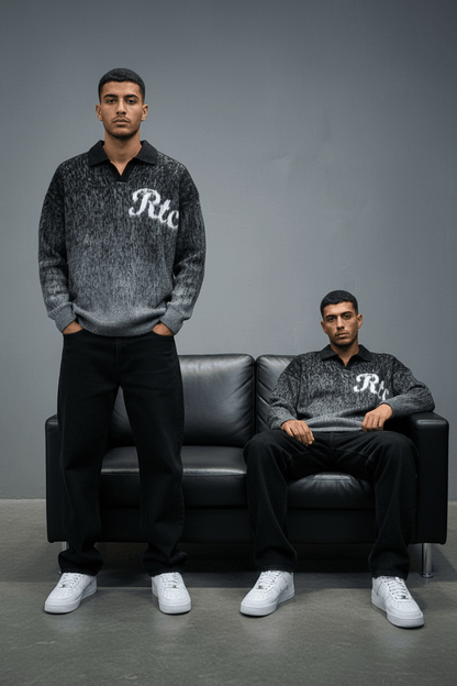 POLO TRICOT NOIR GRIS 6001 - ZG PREMIUM