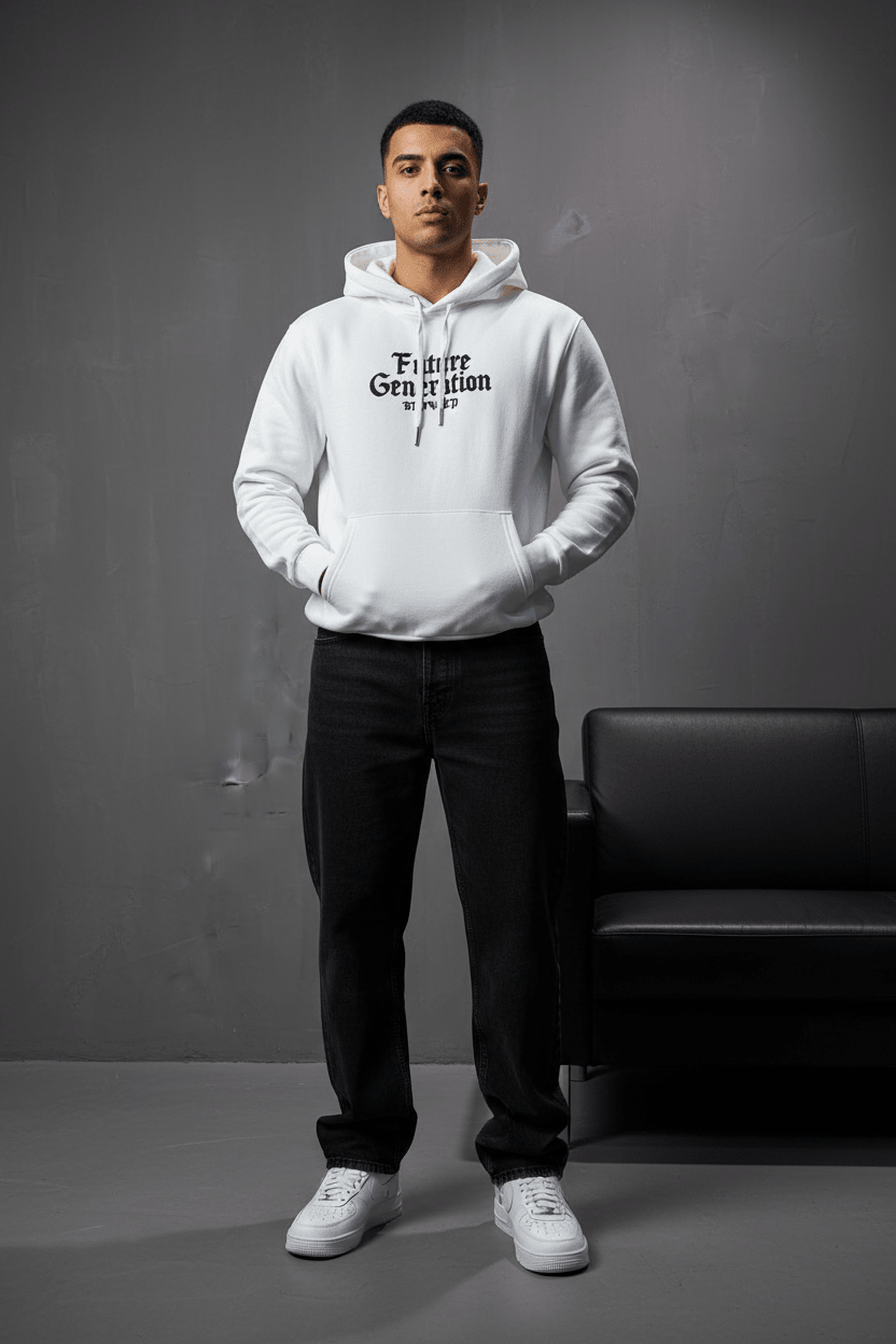 Hoodie régular size Blanc "Cadre Baroque" - ZG PREMIUM