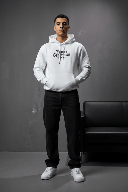 Hoodie régular size Blanc "Cadre Baroque" - ZG PREMIUM