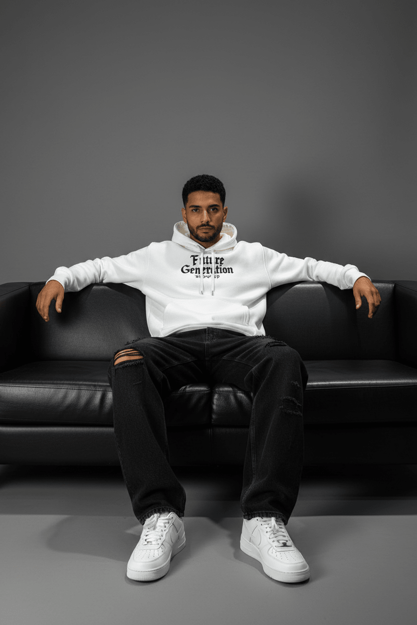 Hoodie régular size Blanc "Cadre Baroque" - ZG PREMIUM