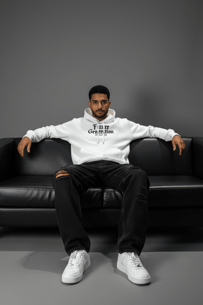 Hoodie régular size Blanc "Cadre Baroque" - ZG PREMIUM